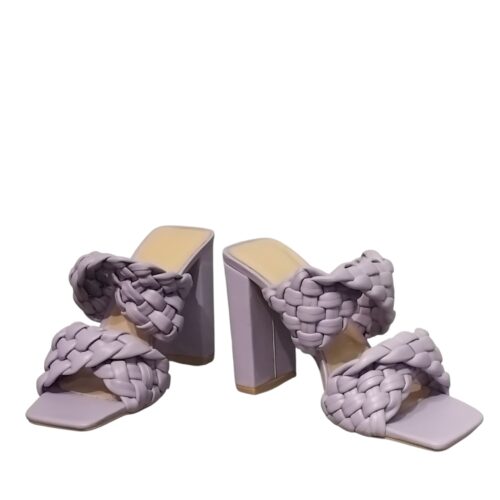 Chaussures Femme, mules Femme, talon haut, lanière tressée, mauve lilas