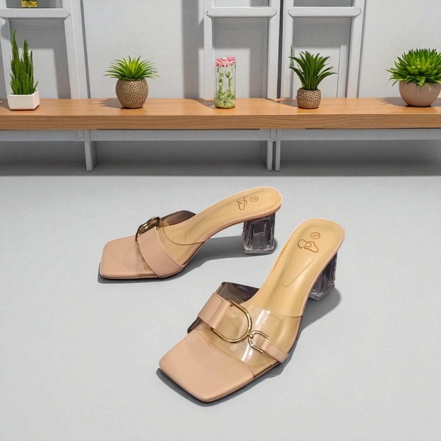 Chaussures Femme, mules Femme, lanière en plexi, talon transparent, rose