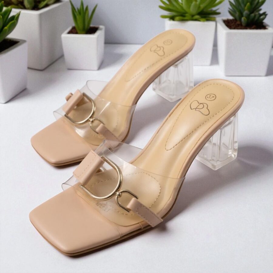 Chaussures Femme, mules Femme, lanière en plexi, talon transparent, rose