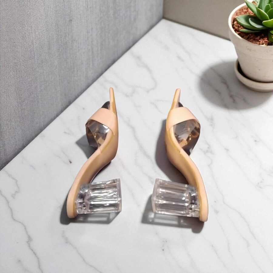Chaussures Femme, mules Femme, lanière en plexi, talon transparent, rose