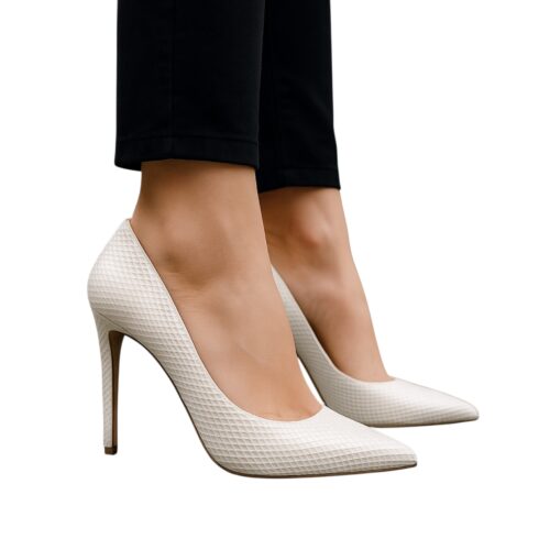 Chaussures Femme, Escarpins sexy, talon aiguille, blanc silver
