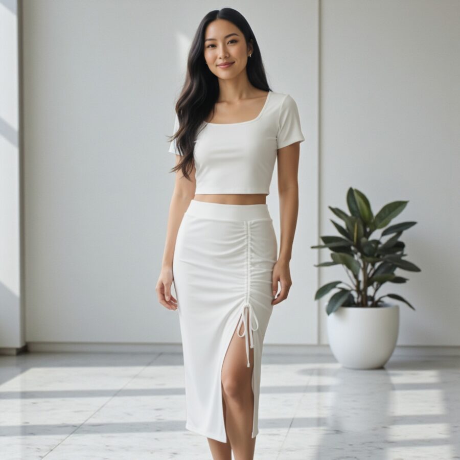 Ensemble jupe longue et crop top, 2 pièces, poitrine rembourrée