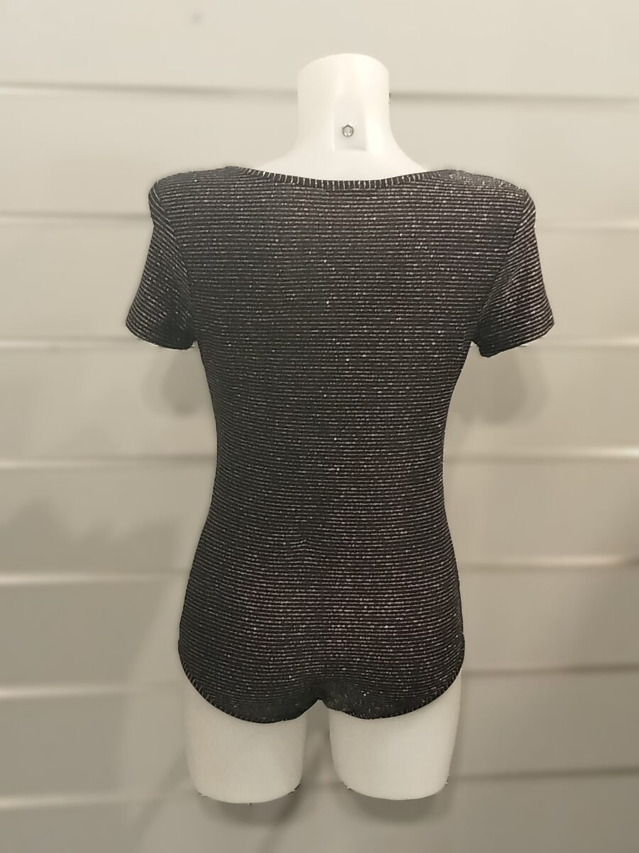 Body t-shirt Femme, manches courtes, col zippé, strass et paillettes