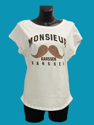 T-shirt femme, grande taille, sans manches, moustache, strass