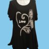 T-shirt femme, grande taille, manches courtes, logo love, strass