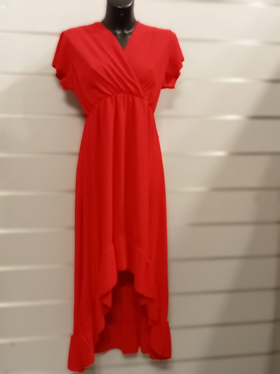 Robe longue, cache coeur, asymétrie, ample, manches courtes