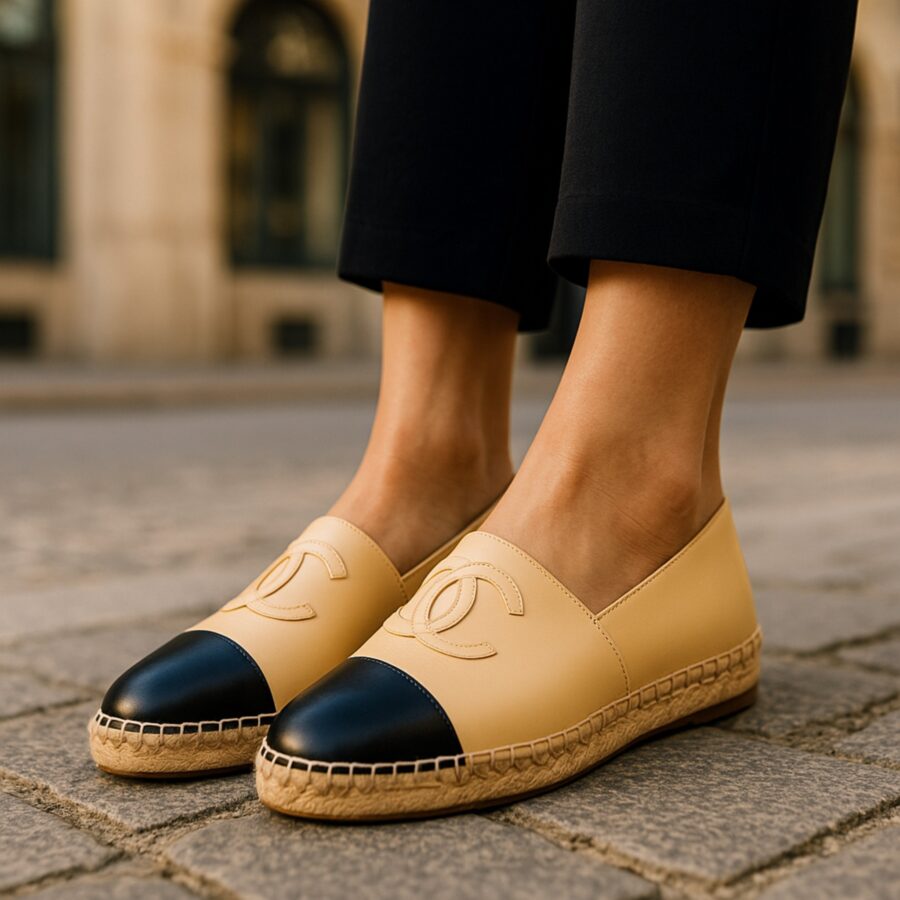 Chaussures Femme, espadrilles simili cuir, logo anneaux, beige