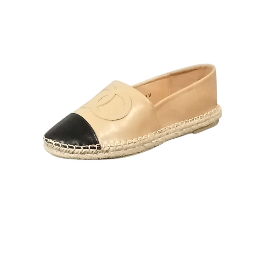 Chaussures Femme, espadrilles simili cuir, logo anneaux, beige