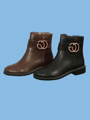 Chaussures Femme, bottines boots, fermeture zippé, logo dorée