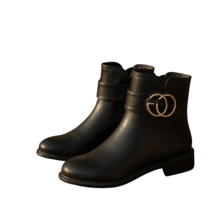 Chaussures Femme, bottines boots, fermeture zippé, noir, logo dorée