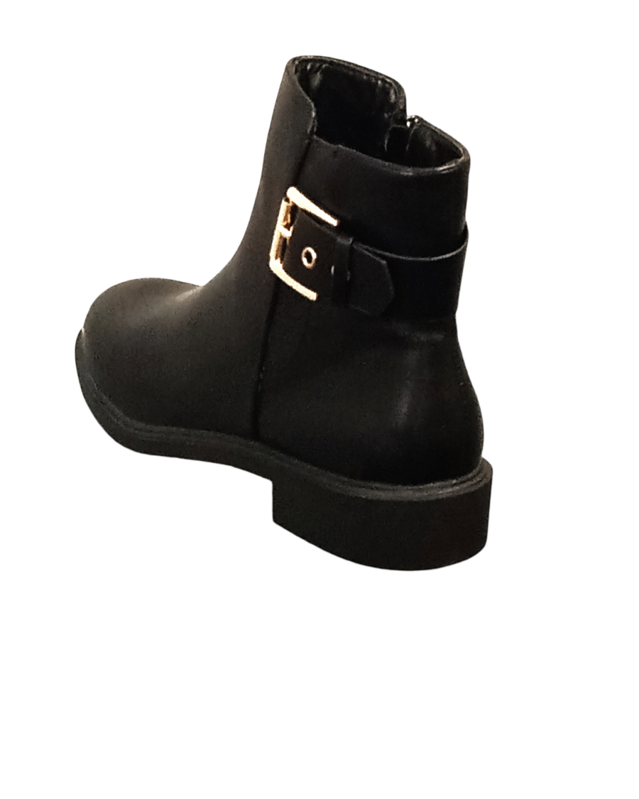 Chaussures Femme, boots bottines simili cuir, noir, fermeture zippée, boucle ceinture