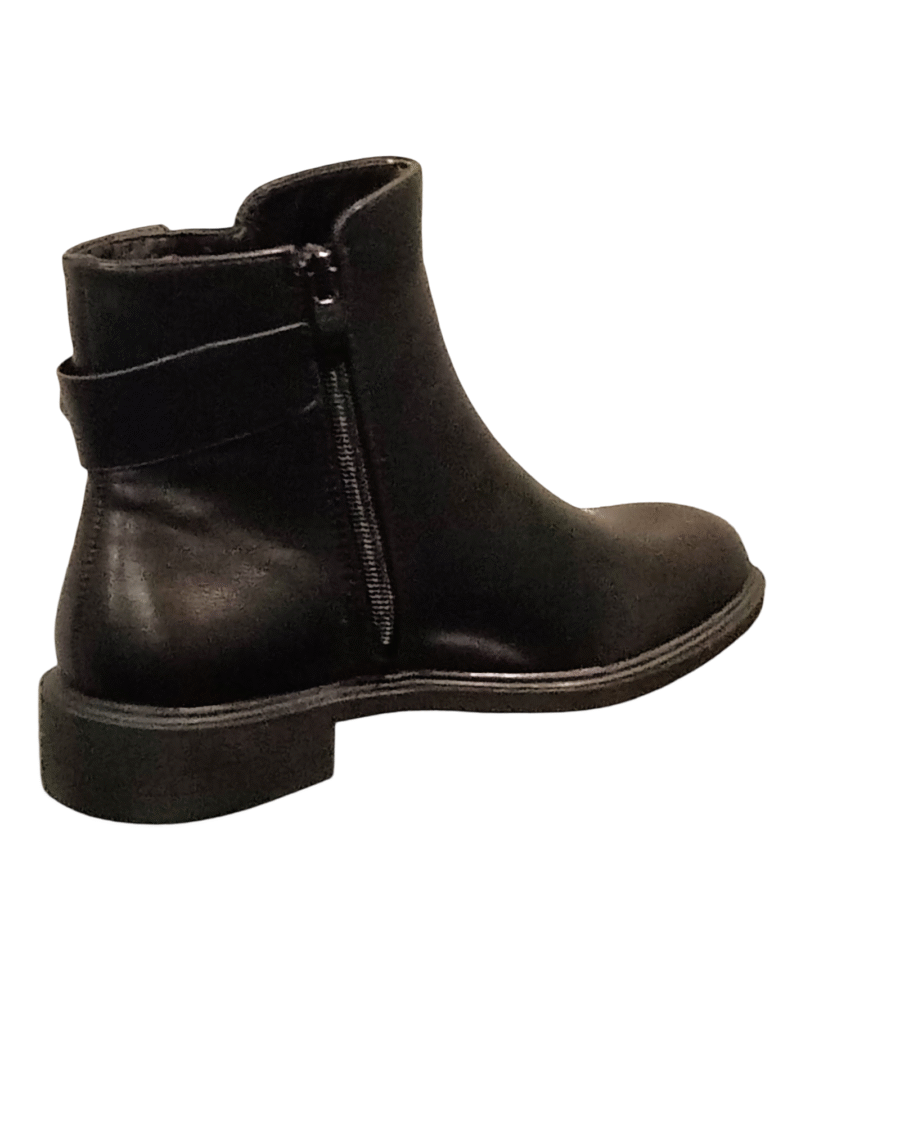 Chaussures Femme, boots bottines simili cuir, noir, fermeture zippée, boucle ceinture