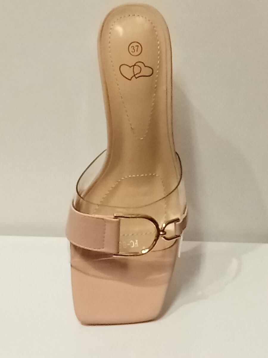 Chaussures Femme, mules Femme, lanière plexi, talon transparent