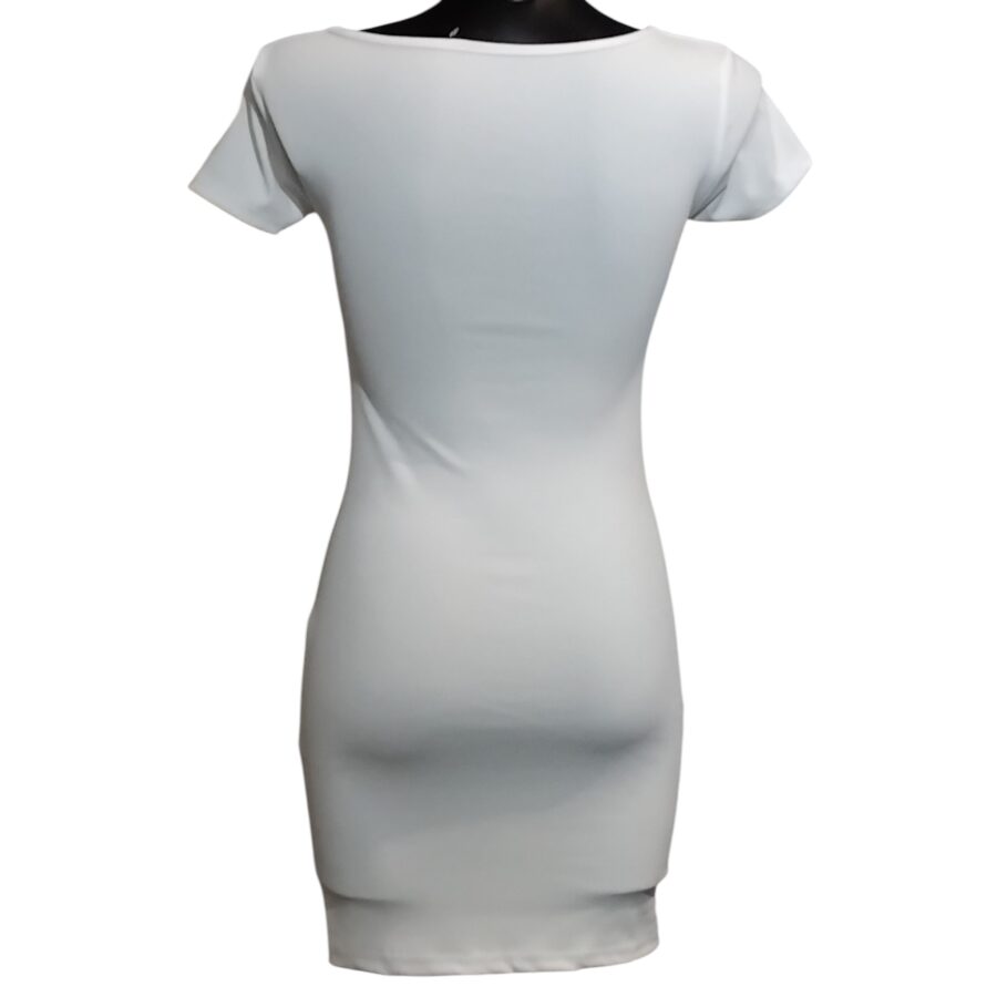 Robe de soirée, robe courte, moulante, lacets en strass, poitrine rembourrée, blanc