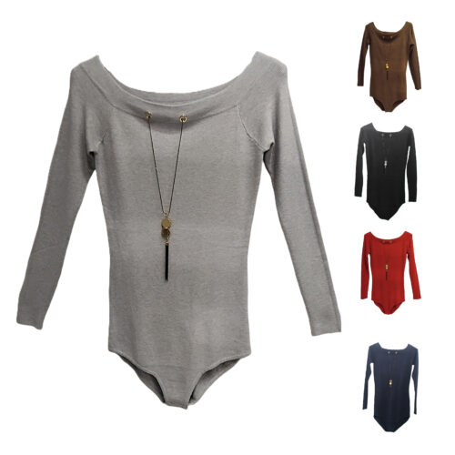 Body Pull Femme, Pull Femme manches longues, Pull avec collier bijou incrusté au col