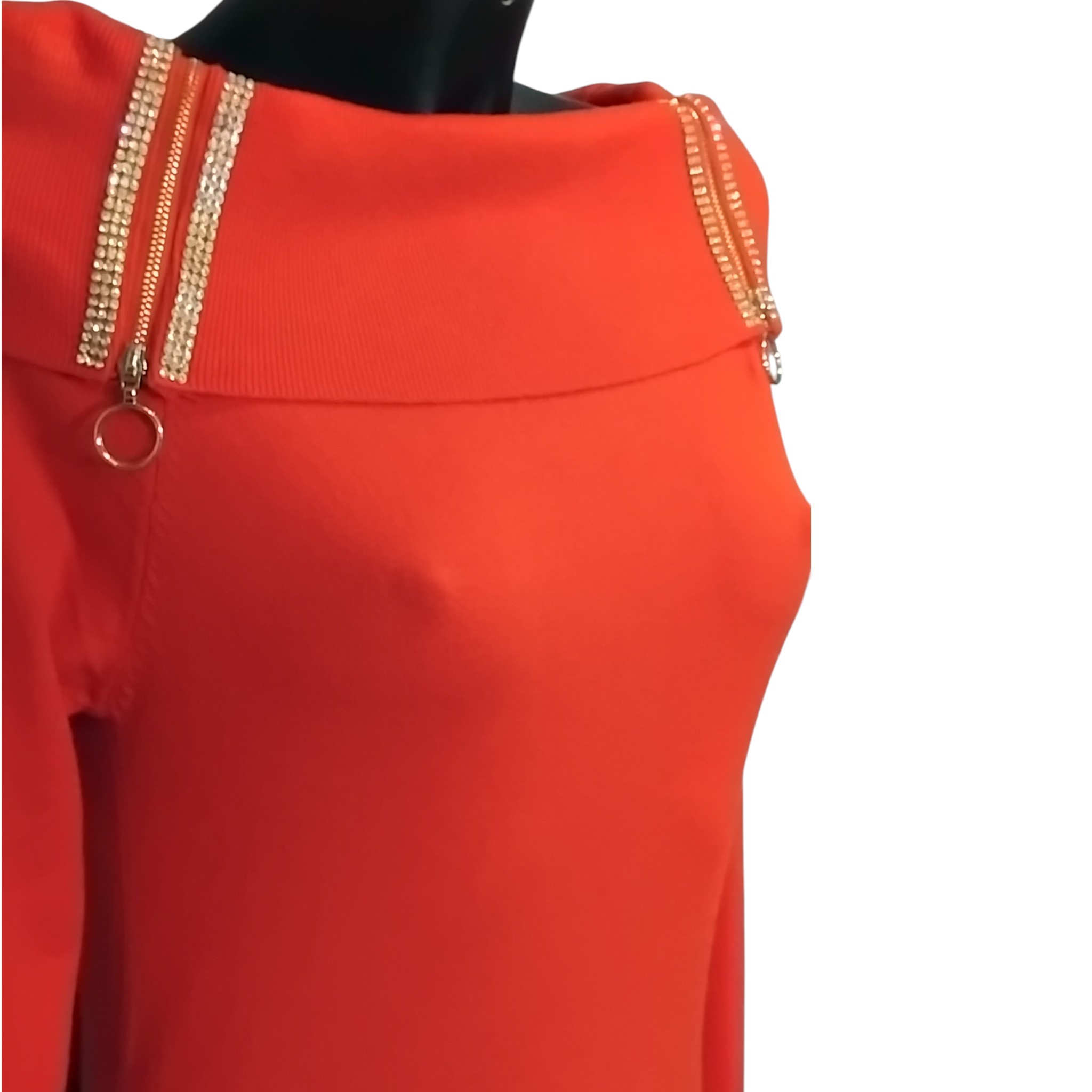 Robe de soirée, robe pull, coupe moulante, col et bas-côté zippés, rouge – Image 10