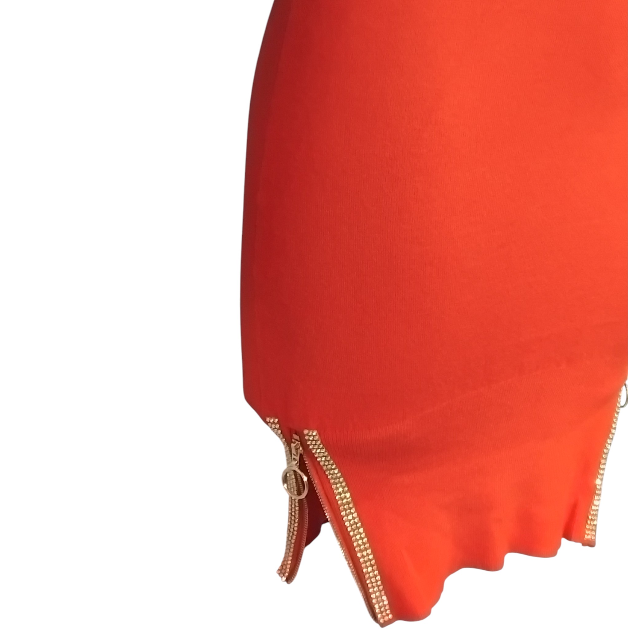 Robe de soirée, robe pull, coupe moulante, col et bas-côté zippés, rouge