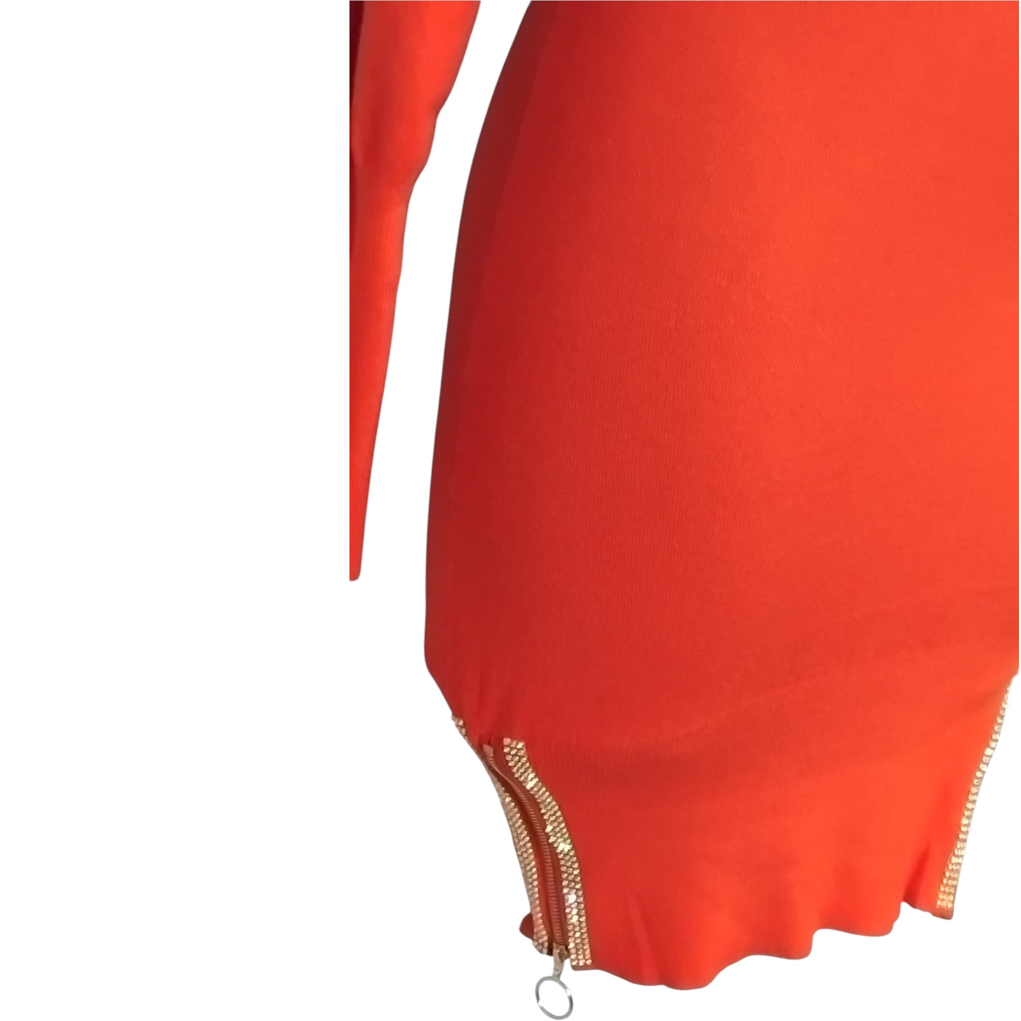 Robe de soirée, robe pull, coupe moulante, col et bas-côté zippés, rouge