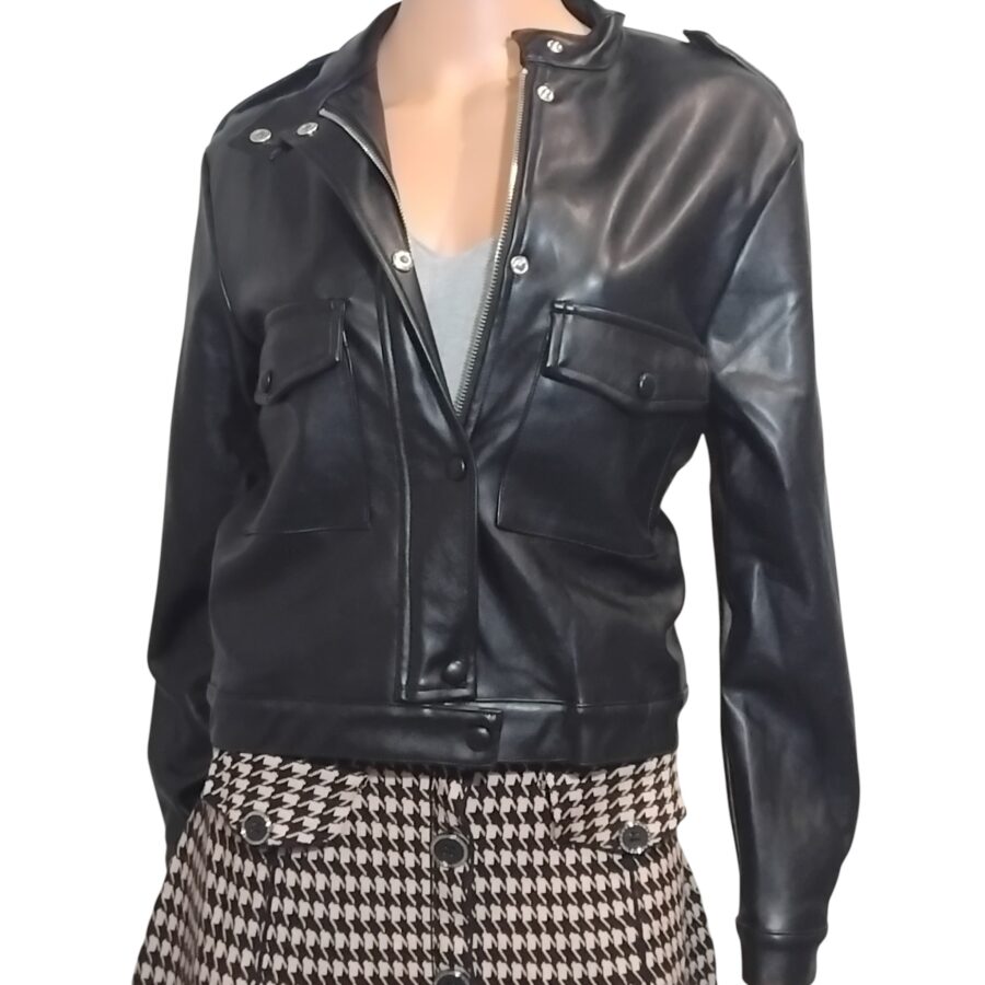 Veste femme, simili cuir, zip et boutons-pression, poches frontales