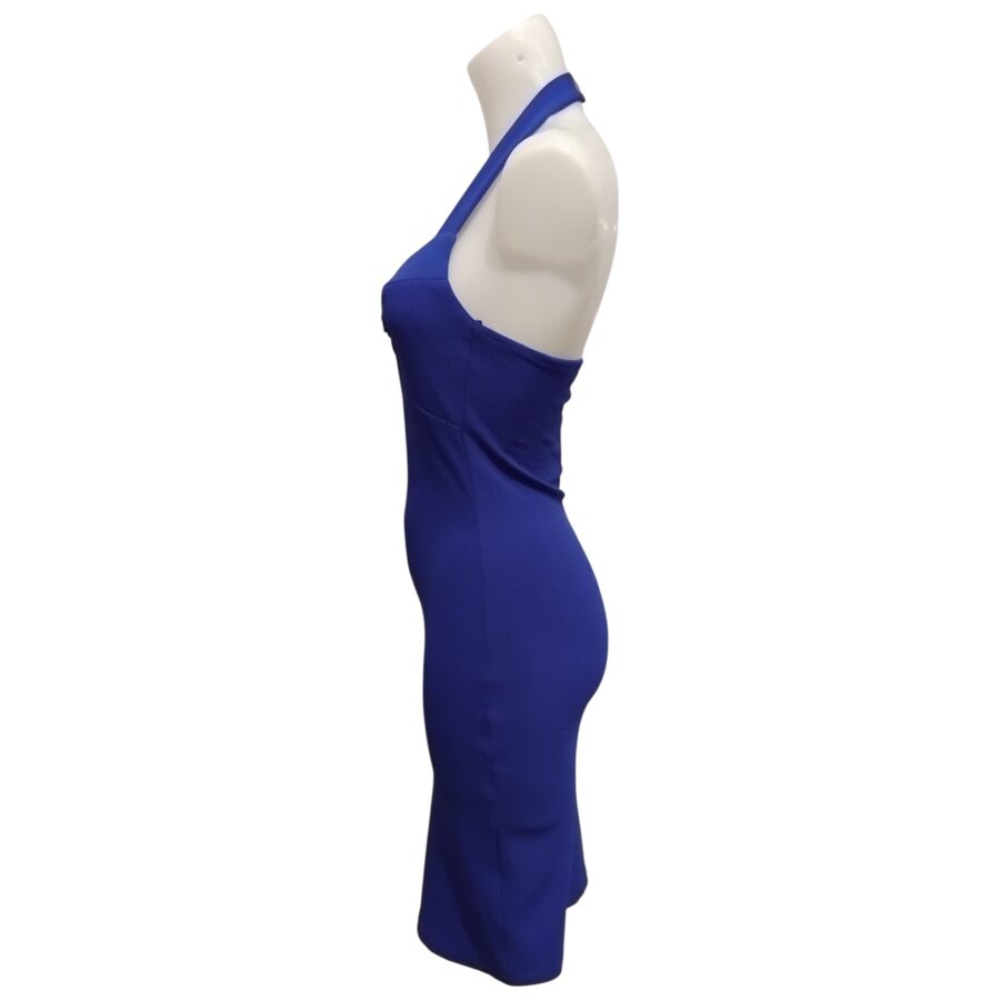 Robe de soirée, robe moulante, dos nu, sans manches, bleu