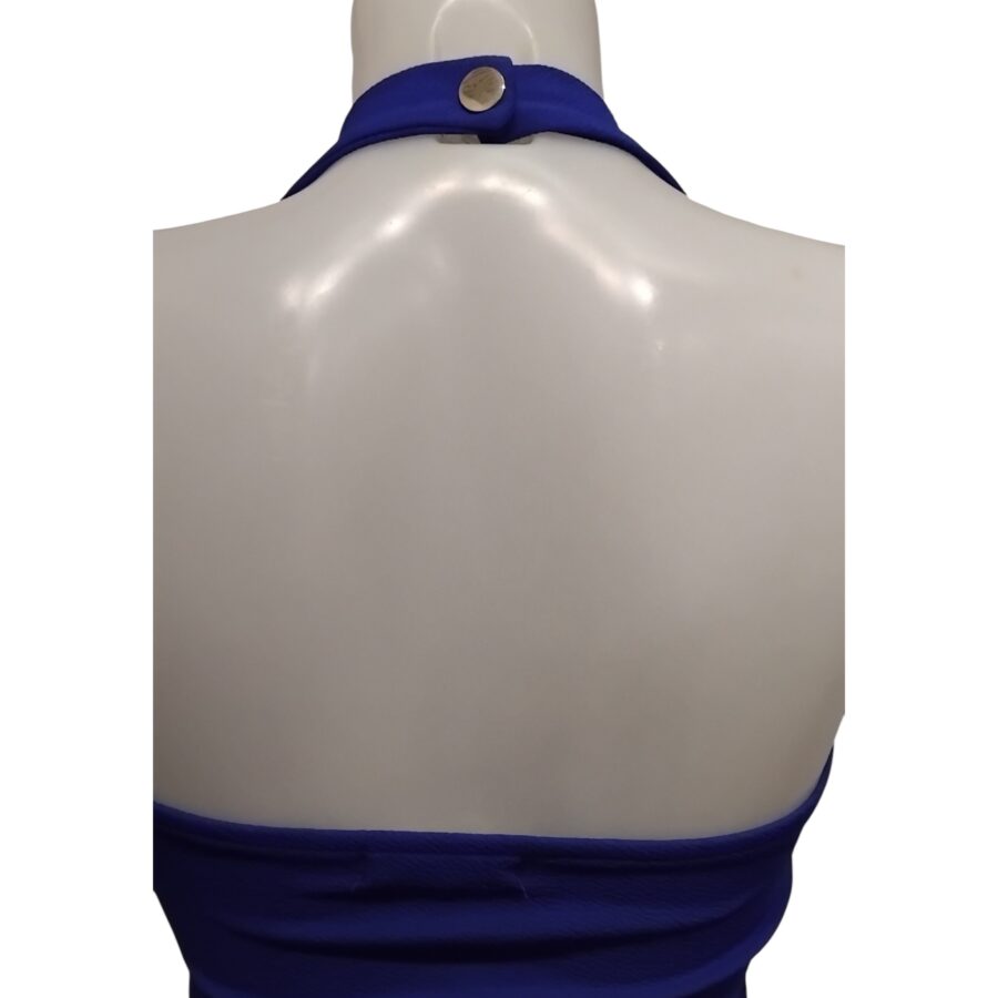 Robe de soirée, robe moulante, dos nu, sans manches, bleu