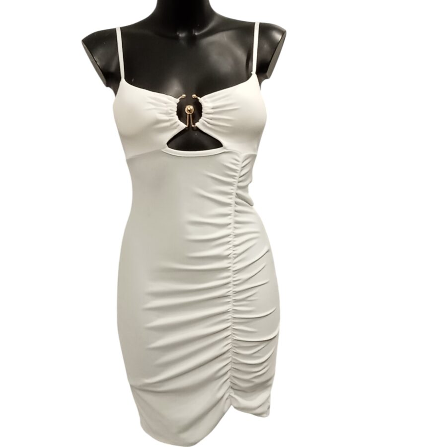 Robe de soirée, robe courte, robe sexy, bijou poitrine, poitrine rembourrée, blanc