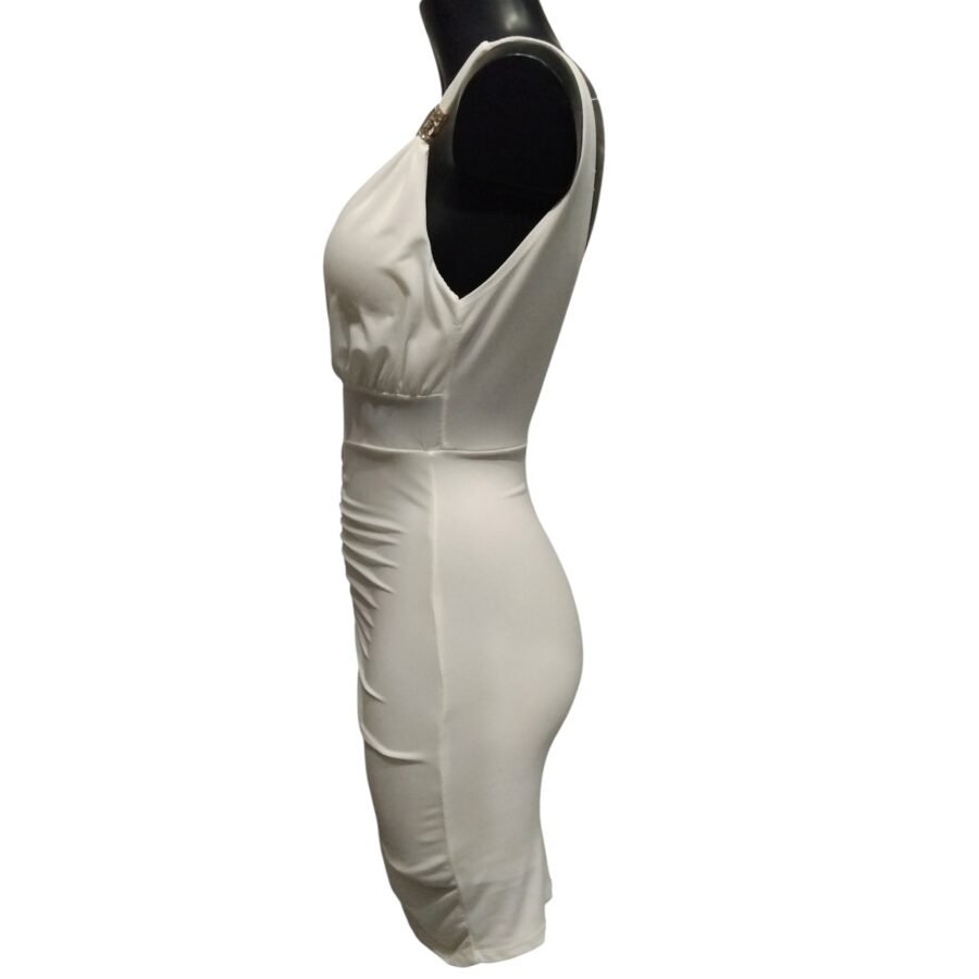 Robe de soirée, robe courte, sexy, décolleté plongeant, bijoux aux bretelles, blanc