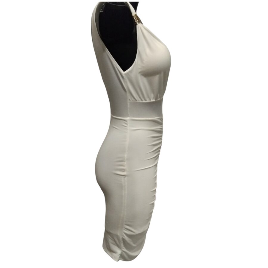 Robe de soirée, robe courte, sexy, décolleté plongeant, bijoux aux bretelles, blanc