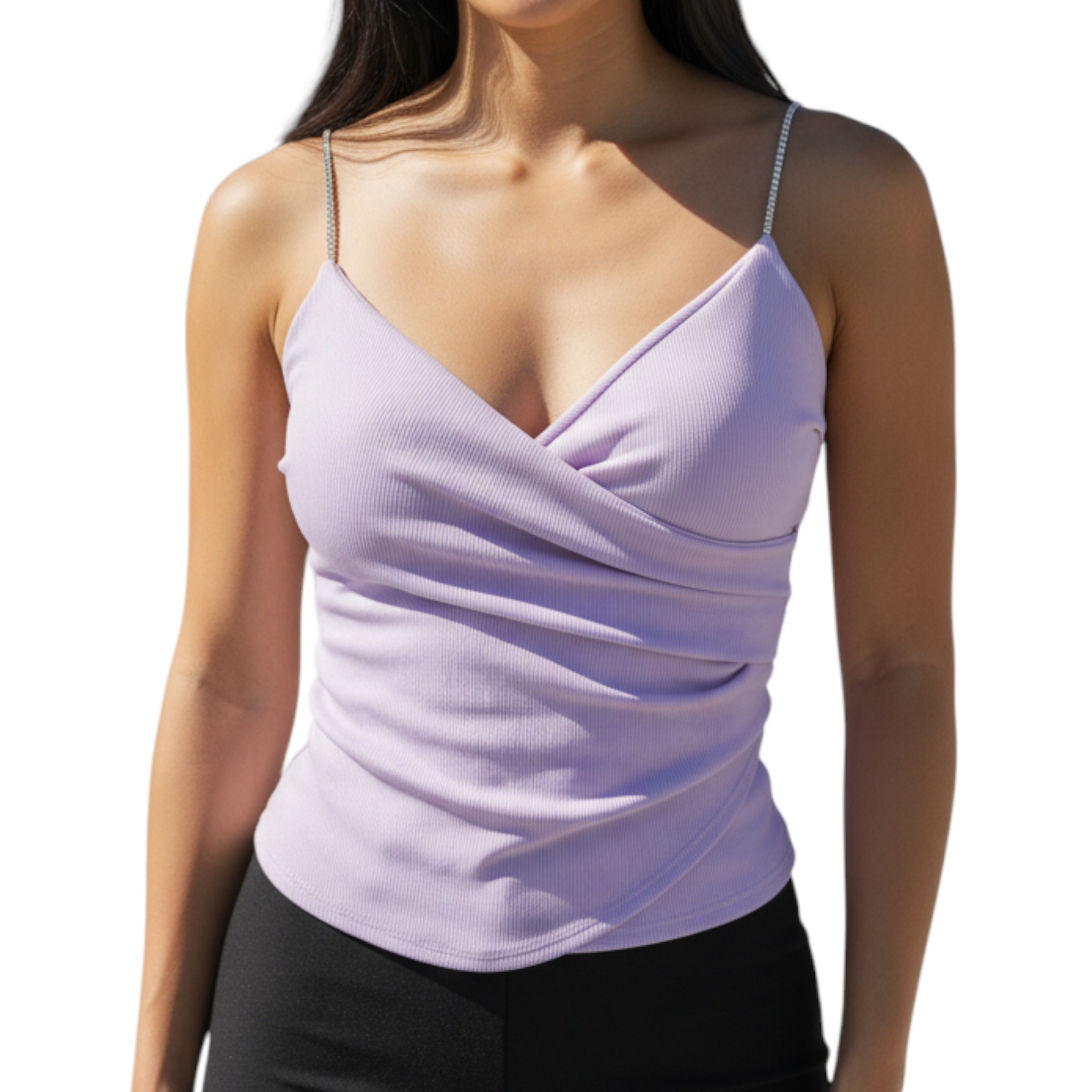 Crop top cache-coeur, bretelles en strass, poitrine rembourrée