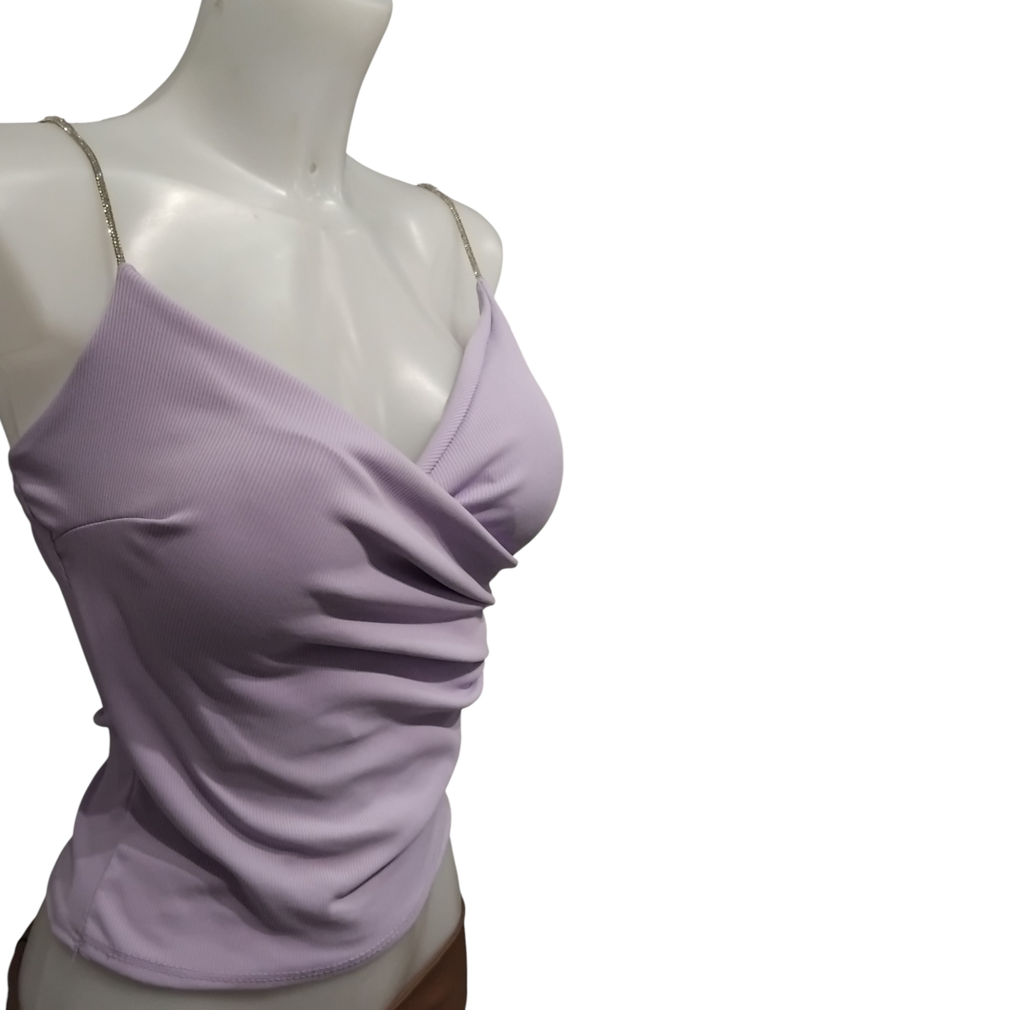 Crop top cache-coeur, bretelles en strass, poitrine rembourrée