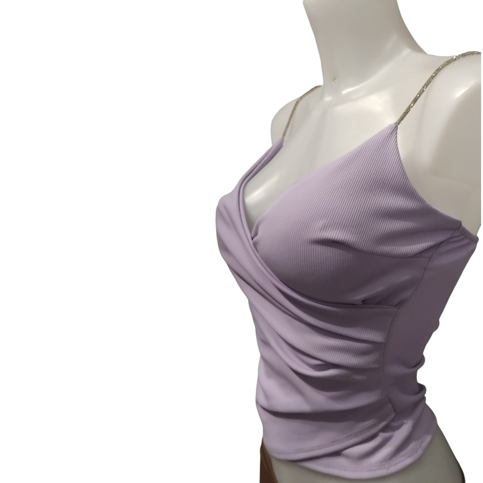 Crop top cache-coeur, bretelles en strass, poitrine rembourrée