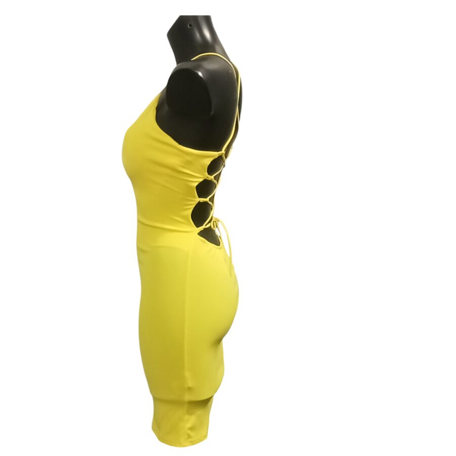 Robe de soirée, robe courte, dos nu avec lacets, poitrine rembourrée, jaune