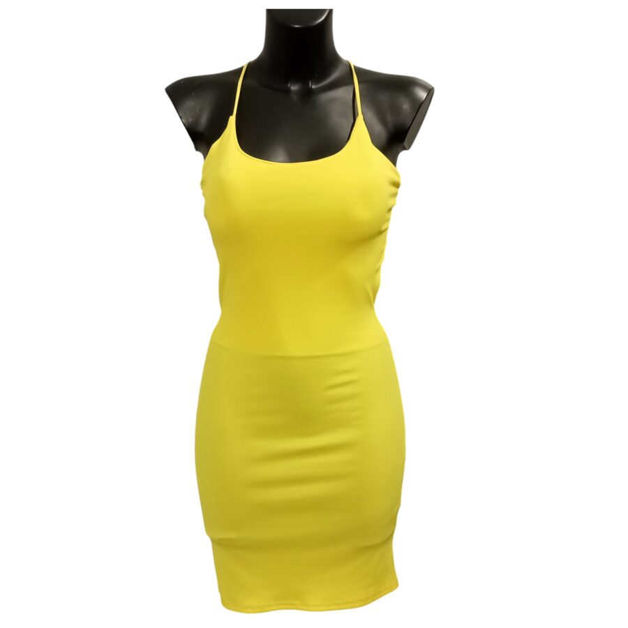 Robe de soirée, robe courte, dos nu avec lacets, poitrine rembourrée, jaune
