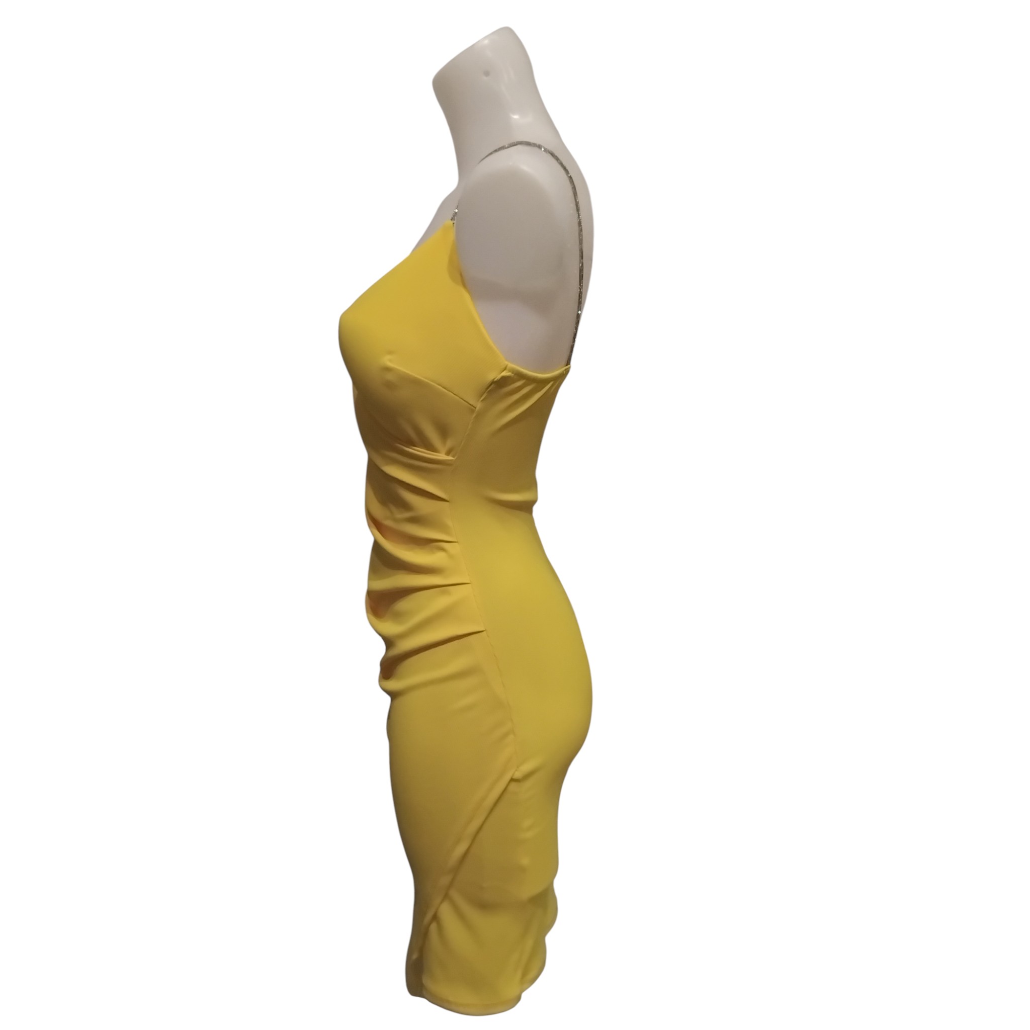 Robe cache-coeur, bretelles en strass, poitrine rembourrée, jaune