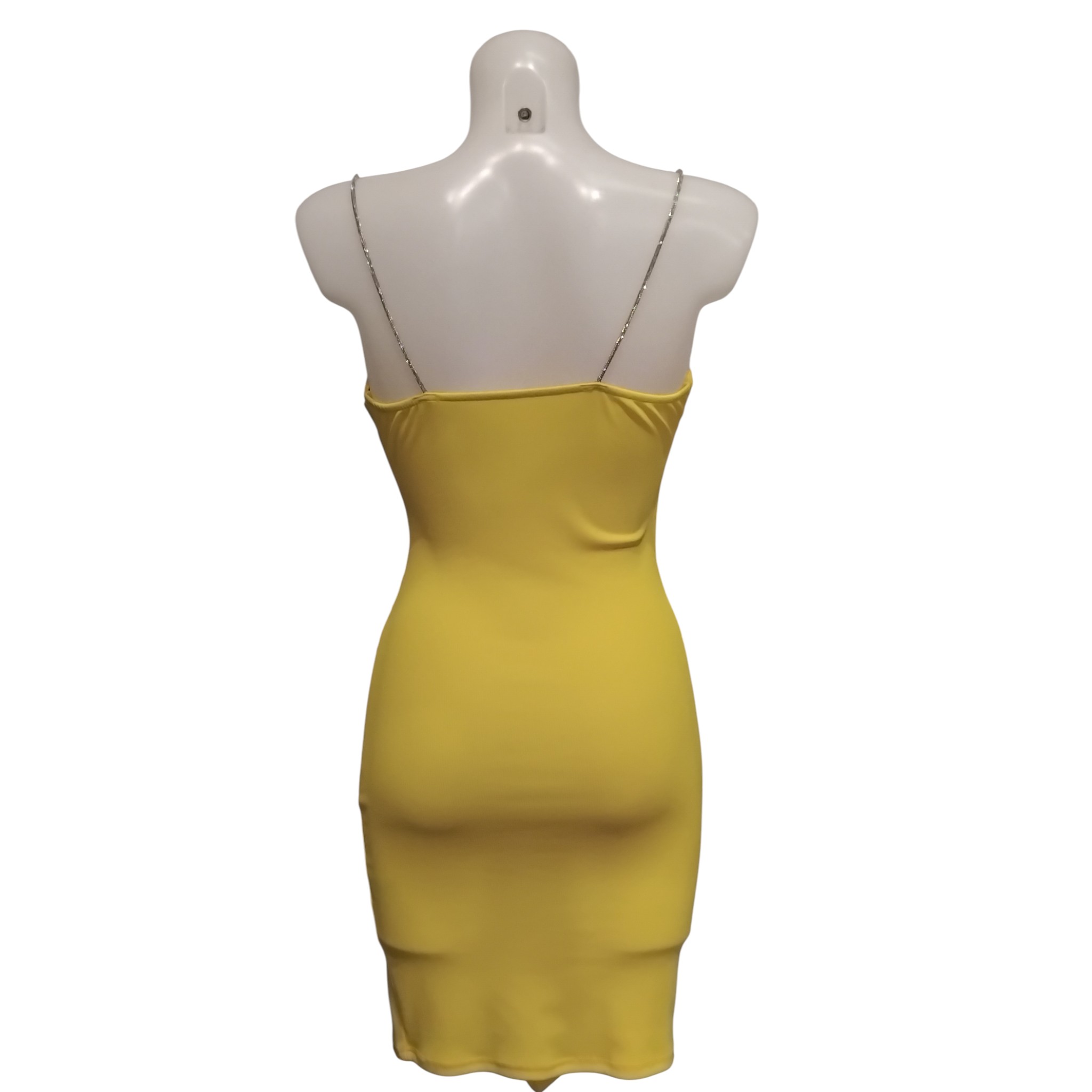 Robe cache-coeur, bretelles en strass, poitrine rembourrée, jaune
