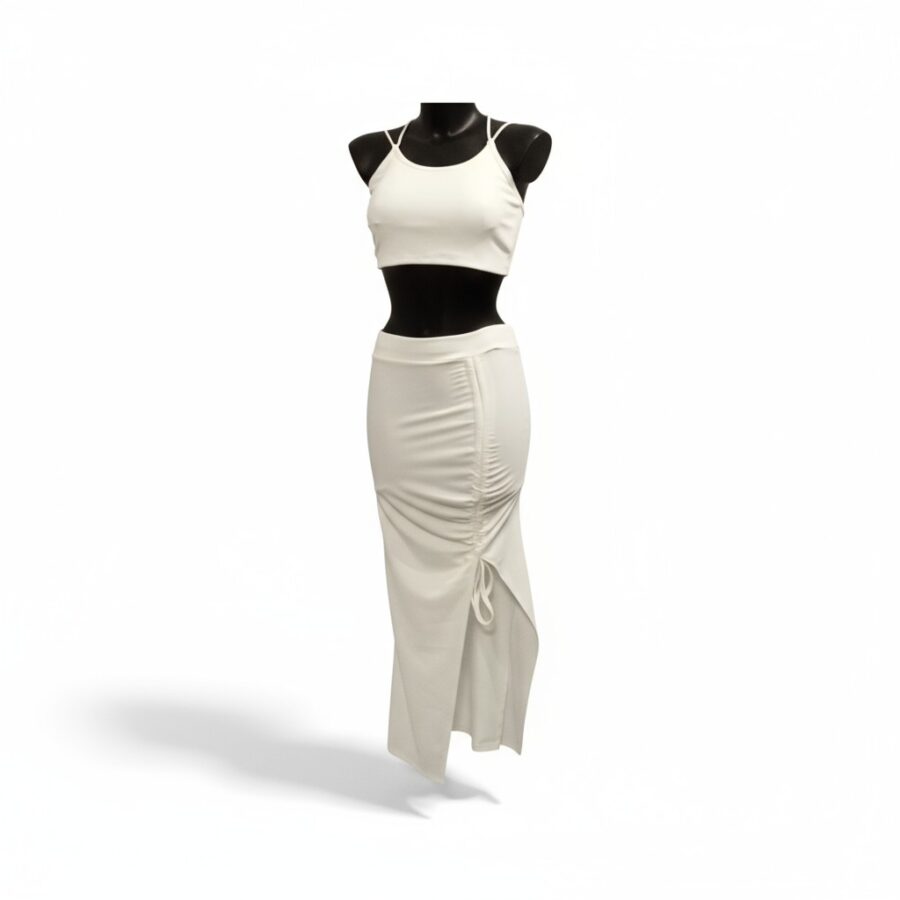 Ensemble 2 pièces, jupe longue et crop top, poitrine rembourrée, sans manches