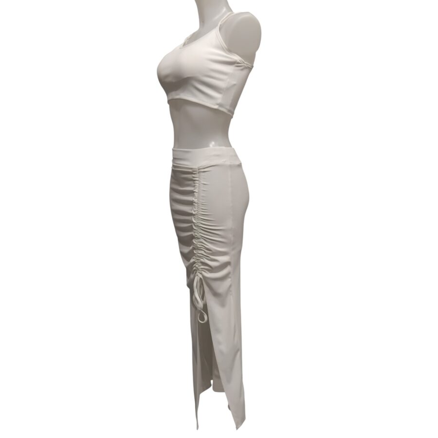 Ensemble 2 pièces, jupe longue et crop top, poitrine rembourrée, sans manches