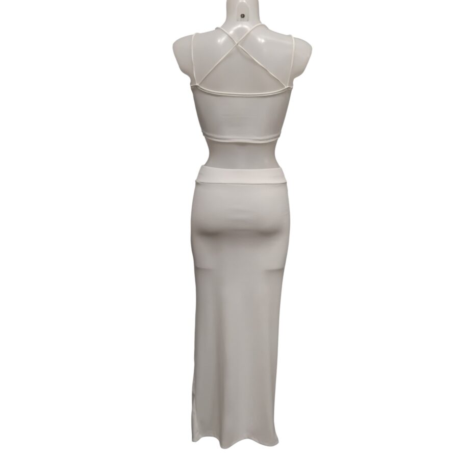 Ensemble 2 pièces, jupe longue et crop top, poitrine rembourrée, sans manches