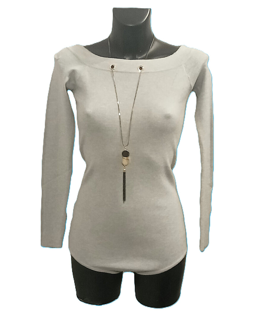 Body Pull Femme, Pull Femme manches longues, Pull avec collier bijou incrusté au col