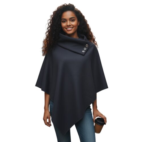 Poncho pour femme, coupe triangle, col boutonné