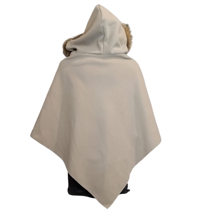 Poncho pour femme, capuche en fourrure, ample, gris clair