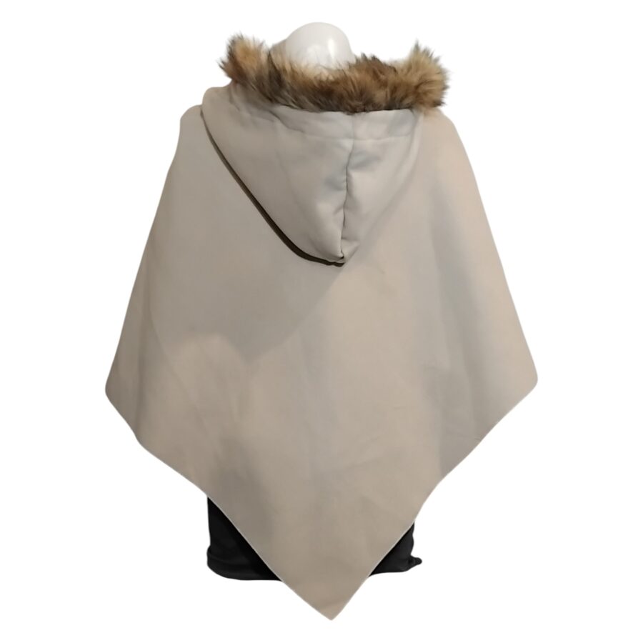 Poncho pour femme, capuche en fourrure, ample, gris clair