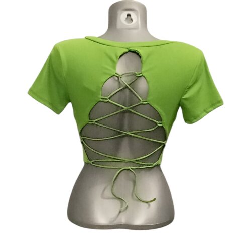 Crop top moulant, dos nu avec lacets, poitrine rembourrée