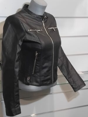 Veste femme, Miss Sissi, simili cuir, coupe slim, deux poches poitrines