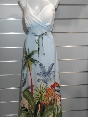 Robe longue, imprimée tropicale, poitrine rembourrée