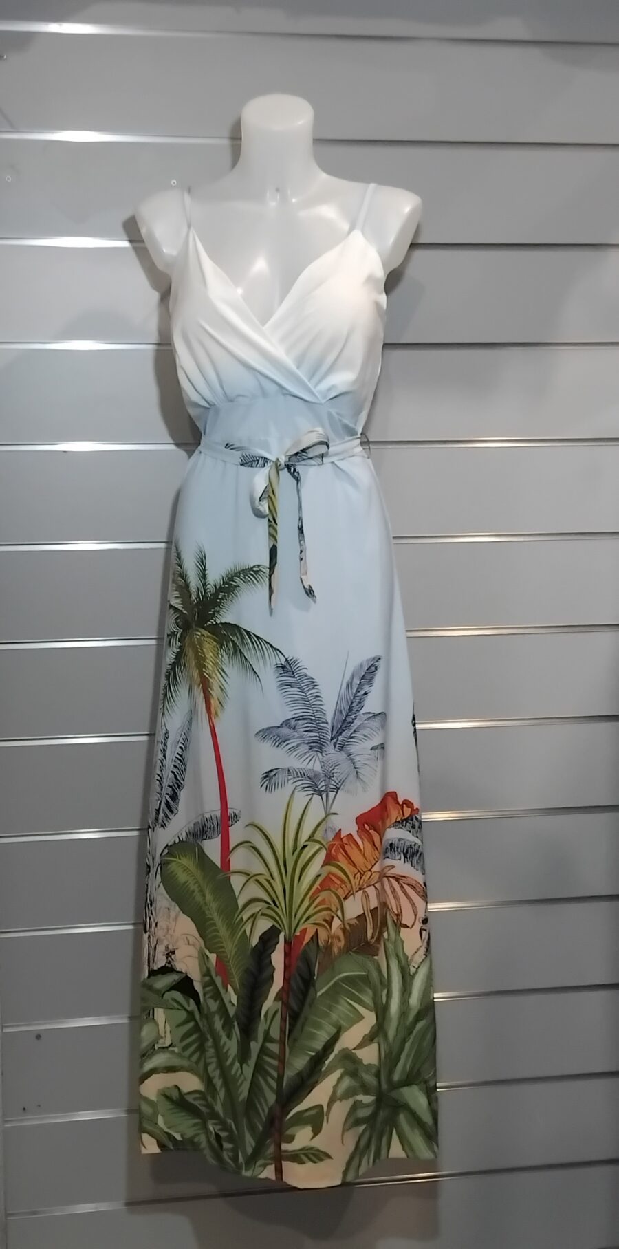 Robe longue, imprimée tropicale, poitrine rembourrée