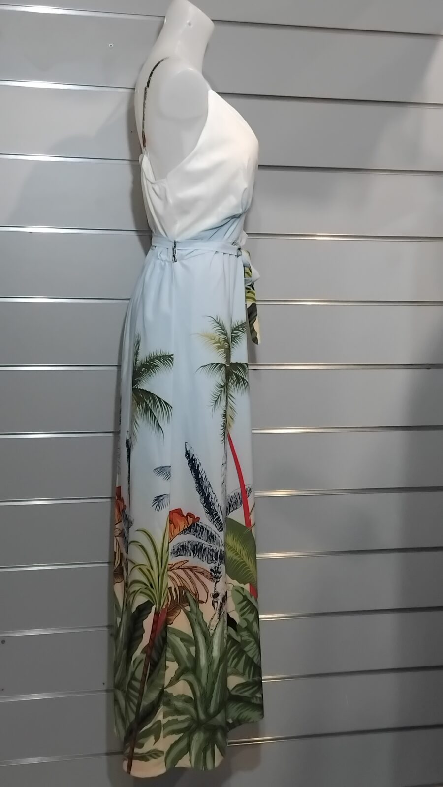 Robe longue, imprimée tropicale, poitrine rembourrée