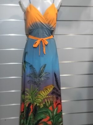 Robe longue, imprimée tropicale, poitrine rembourrée