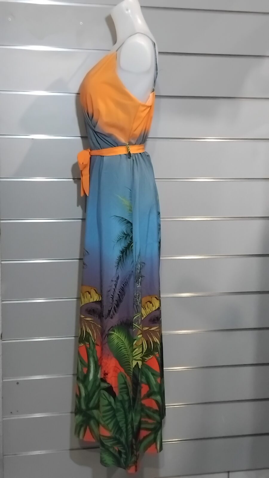 Robe longue, imprimée tropicale, poitrine rembourrée