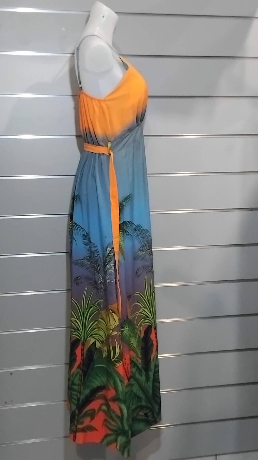 Robe longue, imprimée tropicale, poitrine rembourrée